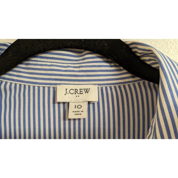 Women's J. Crew Factory Collared Mini Dress Blue Pin Striped Cotton SZ 10 - Picture 6 of 15